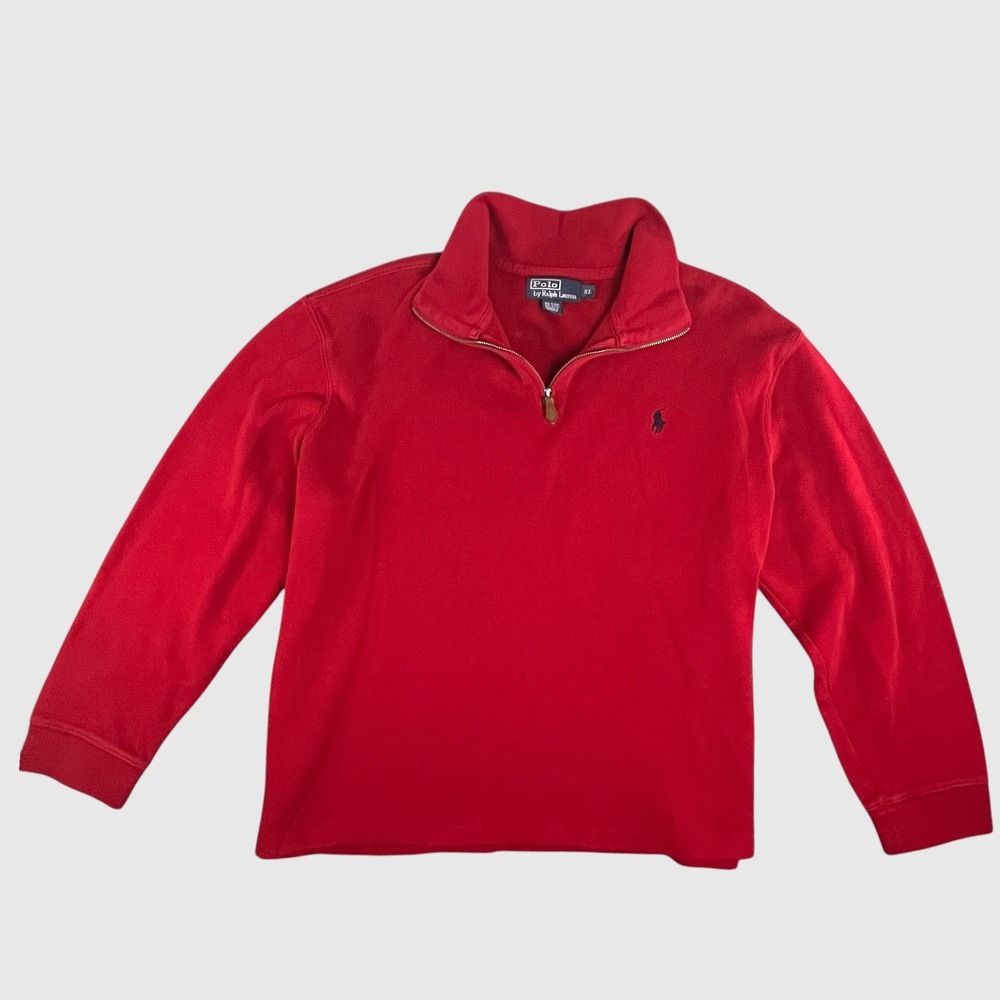 Polo Ralph Lauren Mens XL Red 100% Cotton Quarter Zip Pullover Pony Logo Sweater